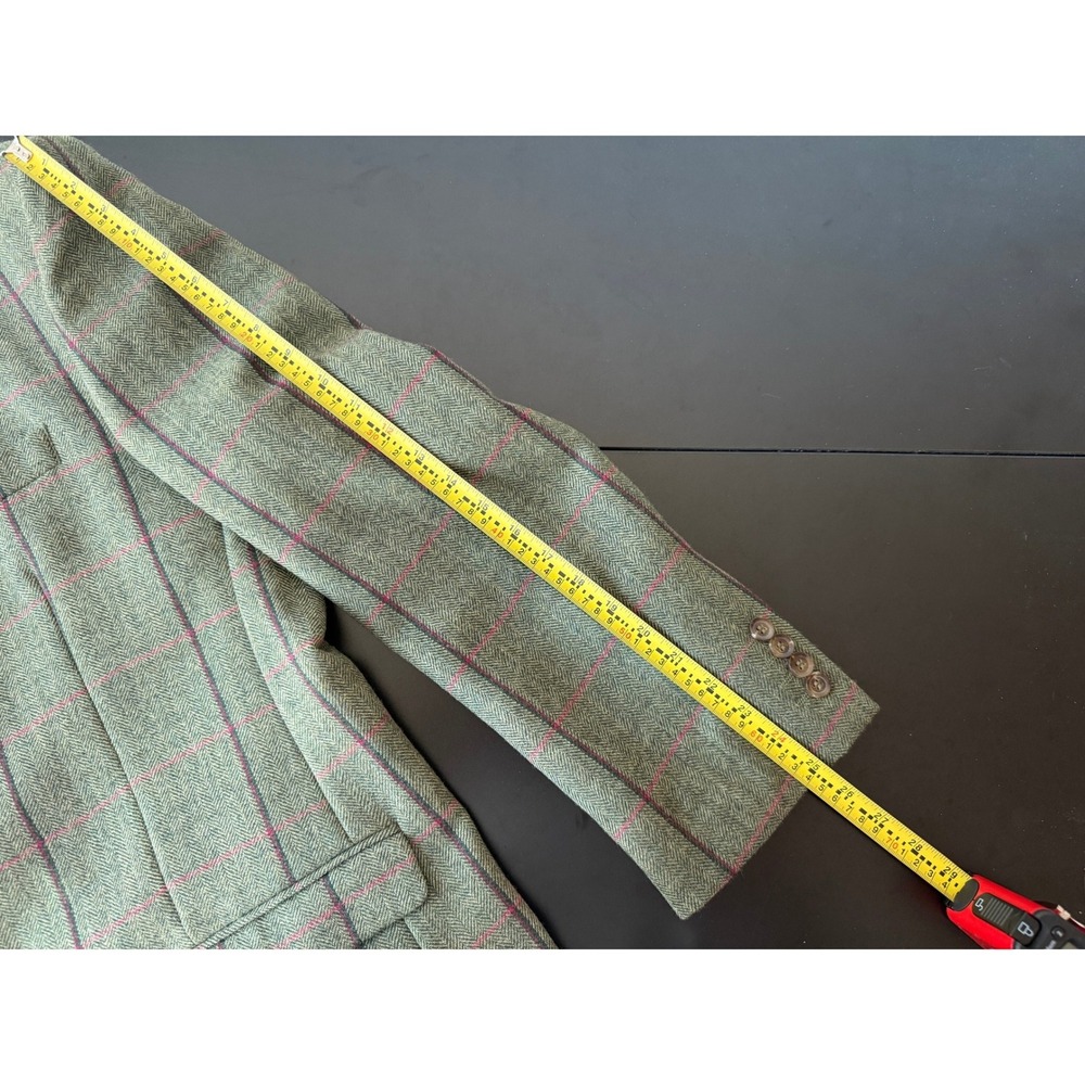 Samuel Windsor Mens 48R Green Herringbone Wool Windowpane Blazer Jacket J9W11B - Picture 12 of 16